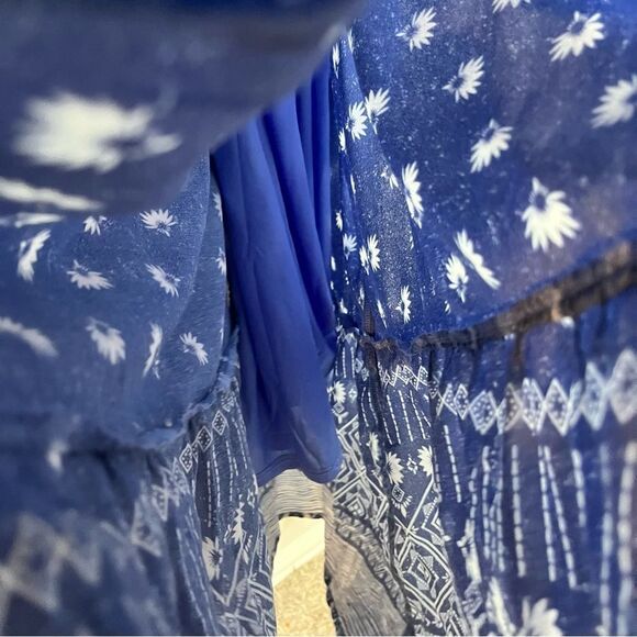 In Loom‎ Maxi Dress Small Bohemian Southwestern Daisy Floral Print Blue White - Picture 8 of 10